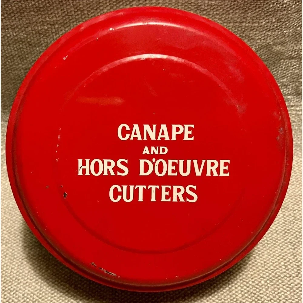 Vintage Canape Hors D'oeuvre Cutters Set 12 Piece Metal Tin Made in Japan Red